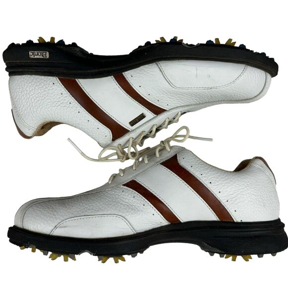 VTG Etonic STGT Gore-Tex White Brown Golf Shoes Spikes Men's US 8M EUR 40.5 - Picture 1 of 10